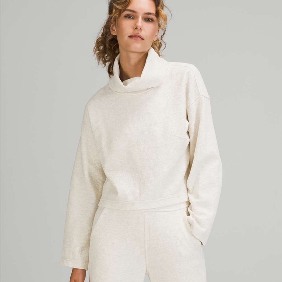 Lululemon Ribbed Funnel Neck Pullover Heathered White Opal Size Xs/S